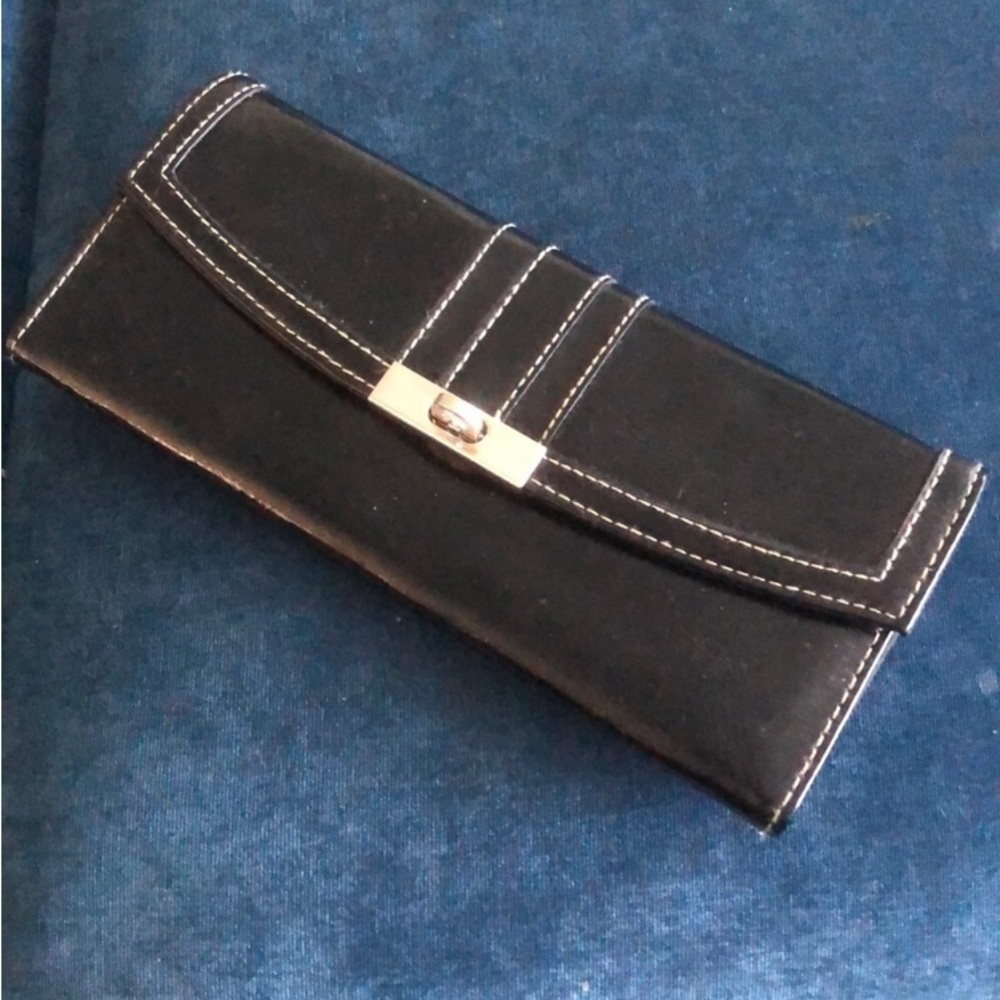 Large faux leather black wallet